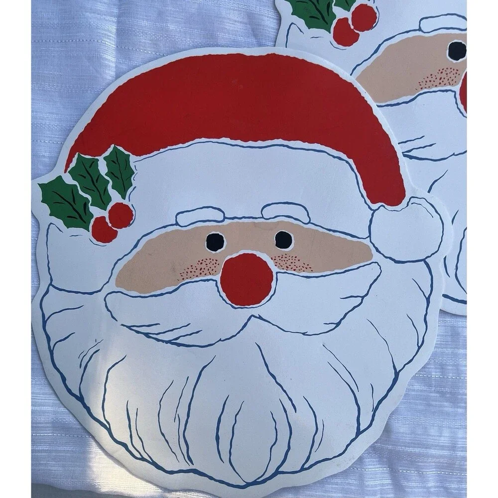 Vintage 1970s Santa Claus Placemats Set of 3 Christmas Retro Holiday